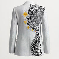 Hawaiian Tribal Tattoo and Plumeria Blazer Polynesian Pattern White Color