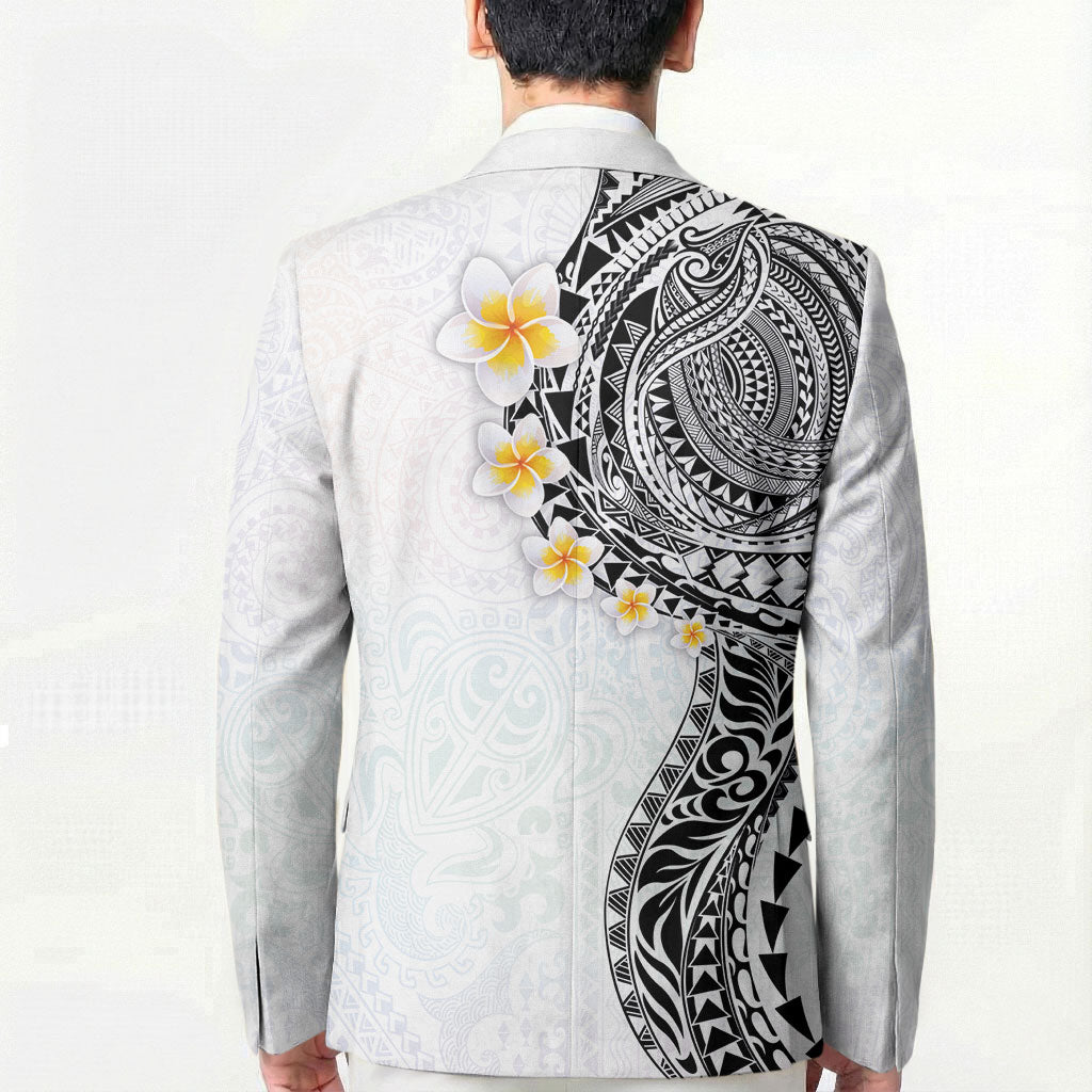 Hawaiian Tribal Tattoo and Plumeria Blazer Polynesian Pattern White Color