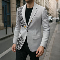 Hawaiian Tribal Tattoo and Plumeria Blazer Polynesian Pattern White Color