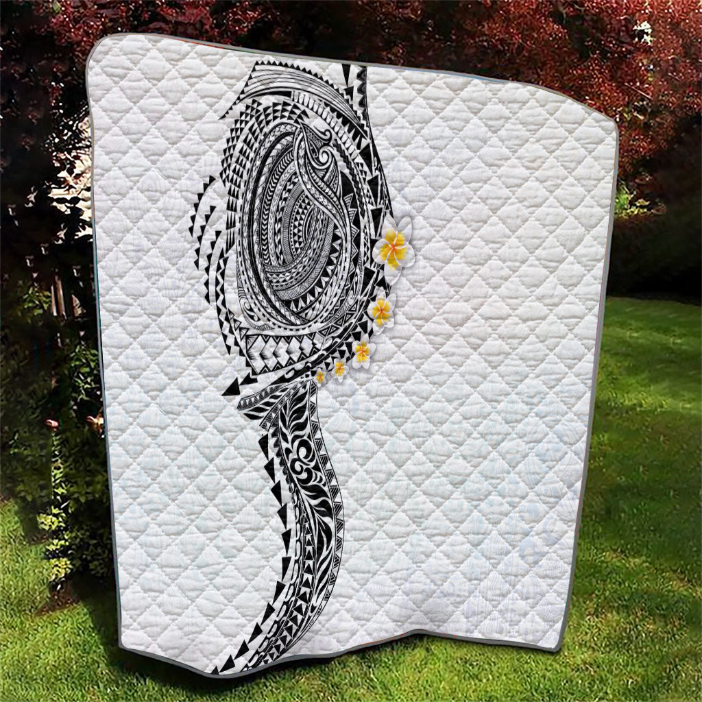 Hawaiian Tribal Tattoo and Plumeria Quilt Polynesian Pattern White Color LT03 - Polynesian Pride