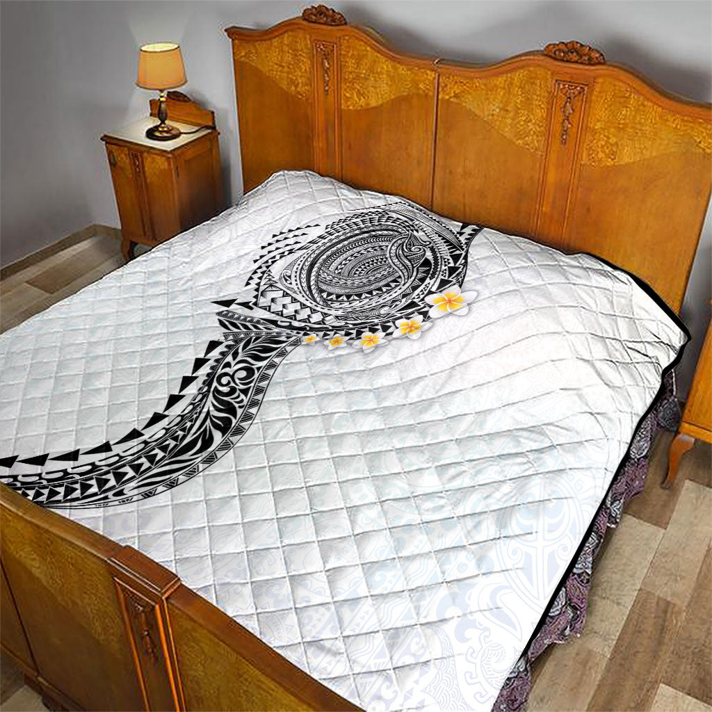 Hawaiian Tribal Tattoo and Plumeria Quilt Polynesian Pattern White Color LT03 - Polynesian Pride
