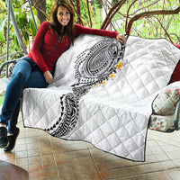 Hawaiian Tribal Tattoo and Plumeria Quilt Polynesian Pattern White Color LT03 - Polynesian Pride