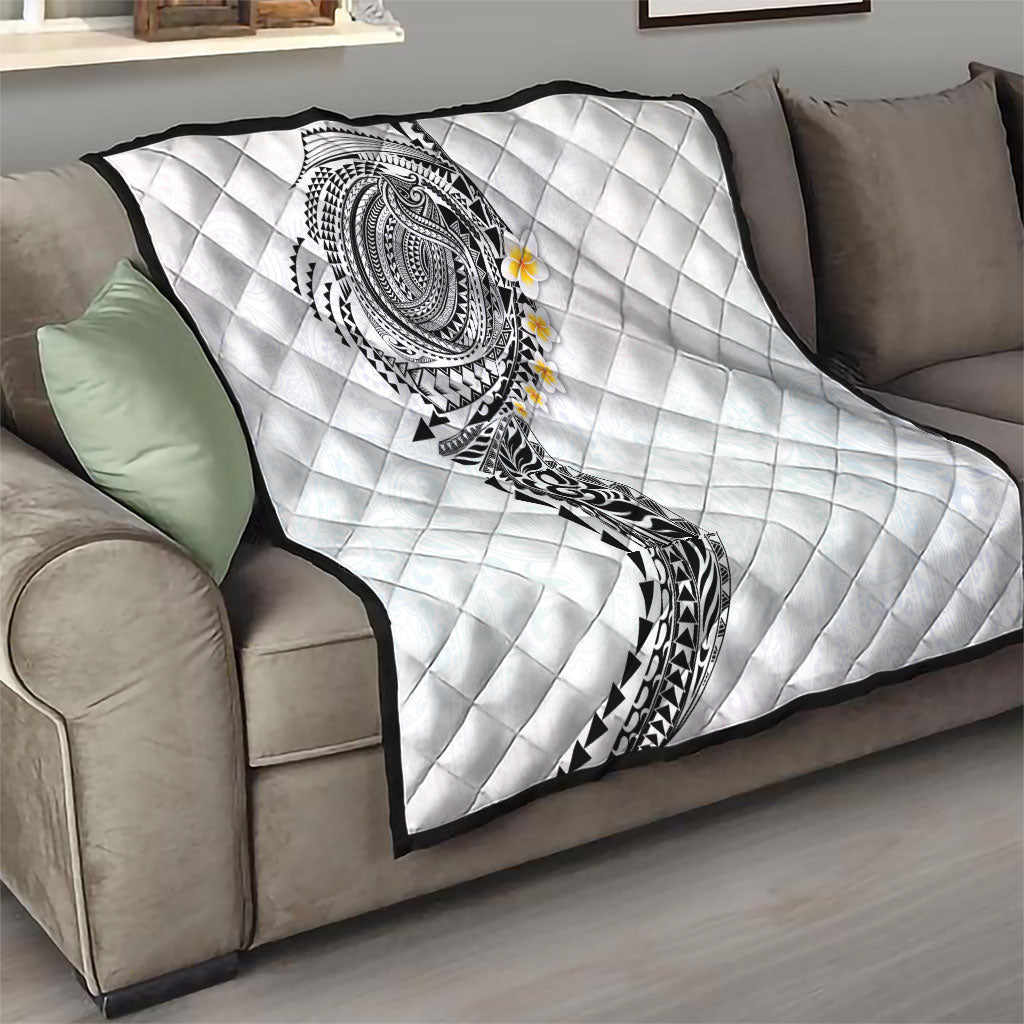 Hawaiian Tribal Tattoo and Plumeria Quilt Polynesian Pattern White Color LT03 - Polynesian Pride