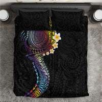 Hawaiian Tribal Tattoo and Plumeria Bedding Set Polynesian Pattern Rainbow LT03 Black - Polynesian Pride