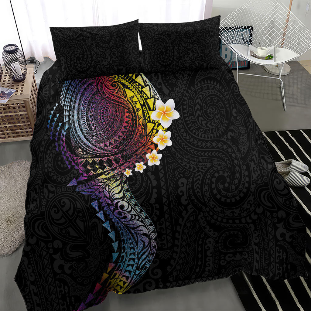 Hawaiian Tribal Tattoo and Plumeria Bedding Set Polynesian Pattern Rainbow LT03 - Polynesian Pride