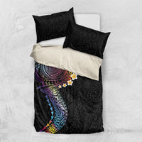 Hawaiian Tribal Tattoo and Plumeria Bedding Set Polynesian Pattern Rainbow LT03 US Twin 172cm x 218cm Black - Polynesian Pride