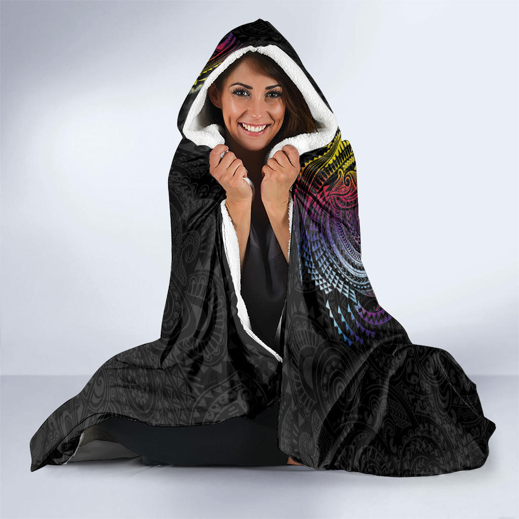 Hawaiian Tribal Tattoo and Plumeria Hooded Blanket Polynesian Pattern Rainbow LT03 - Polynesian Pride