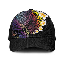Hawaiian Tribal Tattoo and Plumeria Mesh Trucker Cap Polynesian Pattern Rainbow