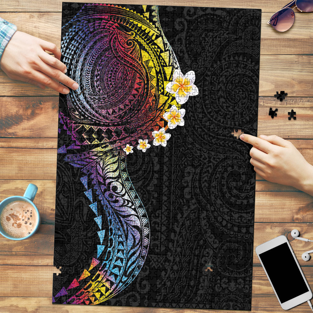Hawaiian Tribal Tattoo and Plumeria Puzzle Polynesian Pattern Rainbow