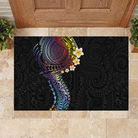 Hawaiian Tribal Tattoo and Plumeria Rubber Doormat Polynesian Pattern Rainbow LT03 Black - Polynesian Pride