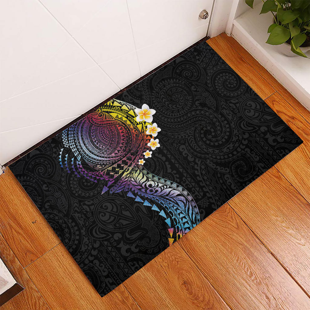 Hawaiian Tribal Tattoo and Plumeria Rubber Doormat Polynesian Pattern Rainbow LT03 - Polynesian Pride