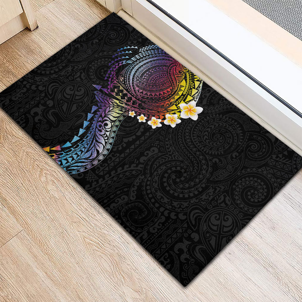 Hawaiian Tribal Tattoo and Plumeria Rubber Doormat Polynesian Pattern Rainbow LT03 - Polynesian Pride