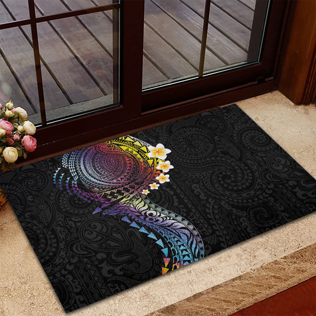 Hawaiian Tribal Tattoo and Plumeria Rubber Doormat Polynesian Pattern Rainbow LT03 - Polynesian Pride