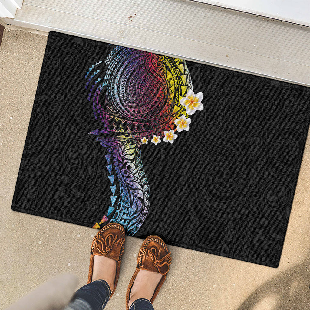 Hawaiian Tribal Tattoo and Plumeria Rubber Doormat Polynesian Pattern Rainbow LT03 - Polynesian Pride