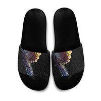Hawaiian Tribal Tattoo and Plumeria Slide Sandals Polynesian Pattern Rainbow LT03 Black - Polynesian Pride
