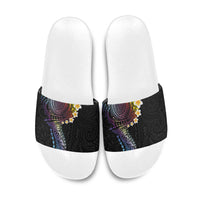 Hawaiian Tribal Tattoo and Plumeria Slide Sandals Polynesian Pattern Rainbow LT03 Black - Polynesian Pride