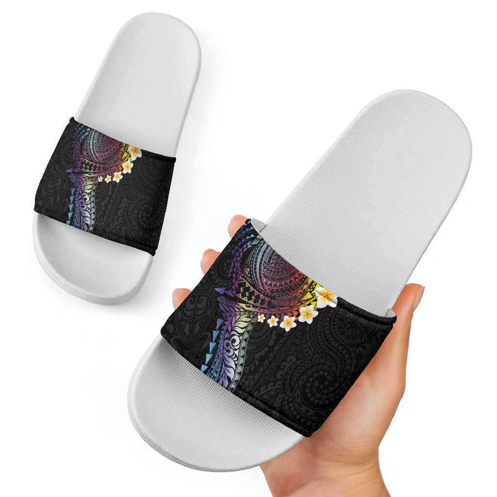Hawaiian Tribal Tattoo and Plumeria Slide Sandals Polynesian Pattern Rainbow LT03 - Polynesian Pride