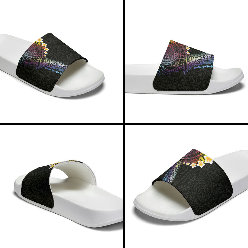 Hawaiian Tribal Tattoo and Plumeria Slide Sandals Polynesian Pattern Rainbow LT03 - Polynesian Pride