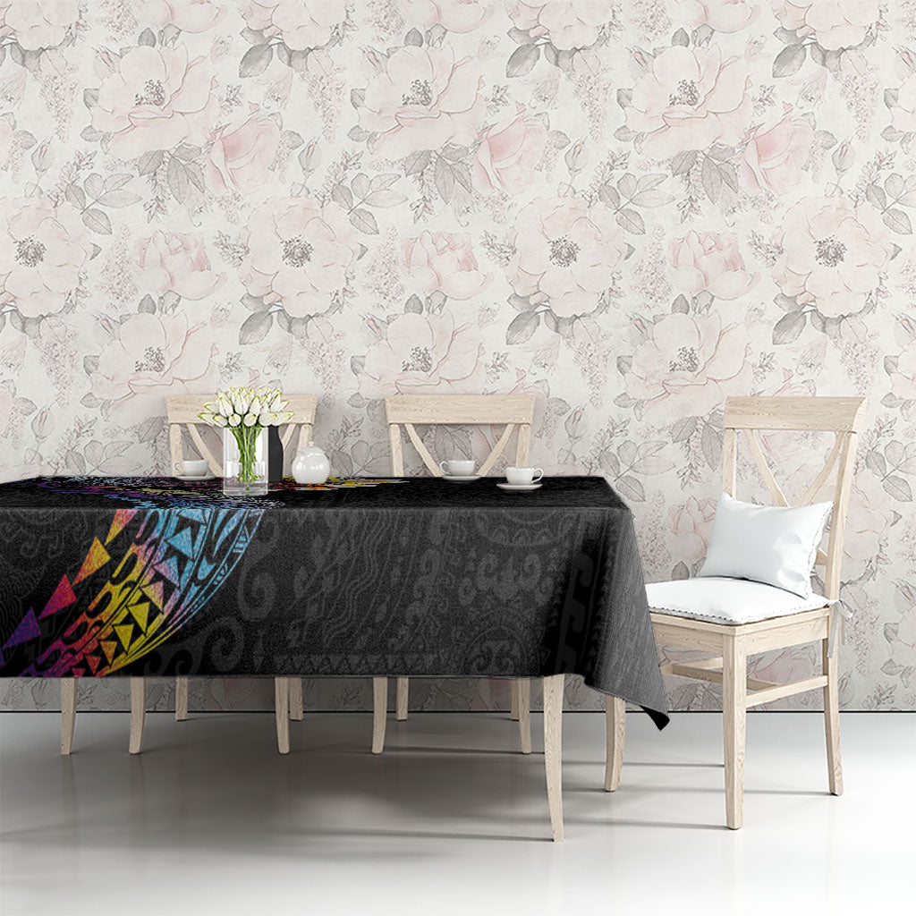 Hawaiian Tribal Tattoo and Plumeria Tablecloth Polynesian Pattern Rainbow