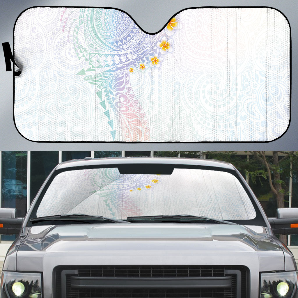 Hawaiian Tribal Tattoo and Plumeria Auto Sun Shade Polynesian Pattern Sweet