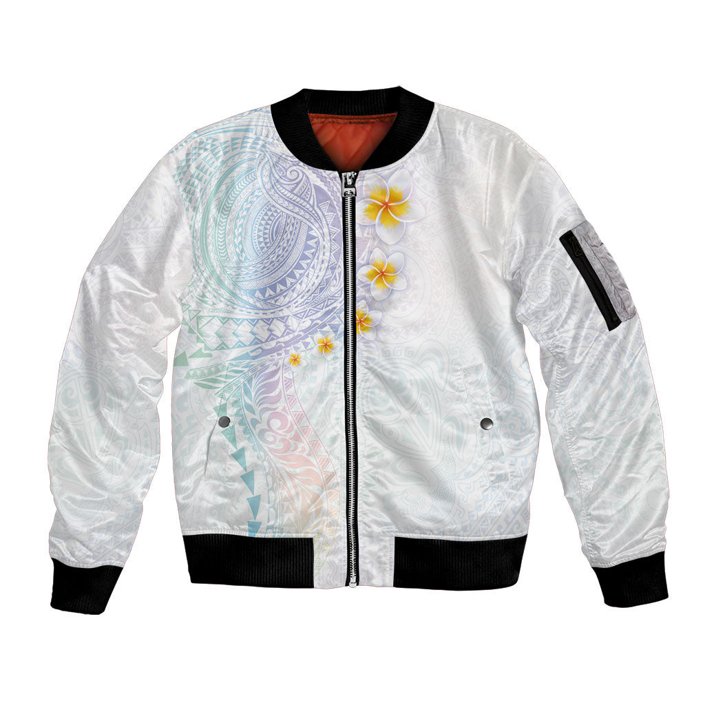 Hawaiian Tribal Tattoo and Plumeria Sleeve Zip Bomber Jacket Polynesian Pattern Sweet