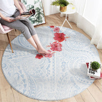 Hawaiian Tribal Tattoo and Hibiscus Round Carpet Polynesian Pattern Airy White Blue Cloud LT03 - Polynesian Pride
