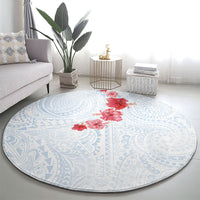 Hawaiian Tribal Tattoo and Hibiscus Round Carpet Polynesian Pattern Airy White Blue Cloud LT03 - Polynesian Pride