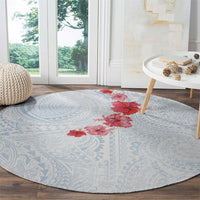 Hawaiian Tribal Tattoo and Hibiscus Round Carpet Polynesian Pattern Airy White Blue Cloud LT03 - Polynesian Pride