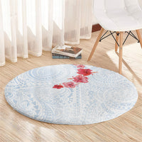 Hawaiian Tribal Tattoo and Hibiscus Round Carpet Polynesian Pattern Airy White Blue Cloud LT03 - Polynesian Pride