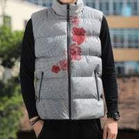 Hawaiian Tribal Tattoo and Hibiscus Sleeveless Puffer Jacket Polynesian Pattern Airy White Blue Cloud LT03 - Polynesian Pride