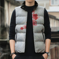 Hawaiian Tribal Tattoo and Hibiscus Sleeveless Puffer Jacket Polynesian Pattern Airy White Blue Cloud LT03 - Polynesian Pride