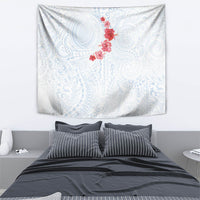 Hawaiian Tribal Tattoo and Hibiscus Tapestry Polynesian Pattern Airy White Blue Cloud