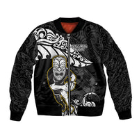 New Zealand Rugby Bomber Jacket Maori Warrior Rugby Silver Fern Tribal Pattern LT03 Unisex Black - Polynesian Pride