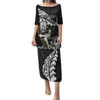 New Zealand Rugby Puletasi Maori Warrior Rugby Silver Fern Tribal Pattern LT03 Long Dress Black - Polynesian Pride