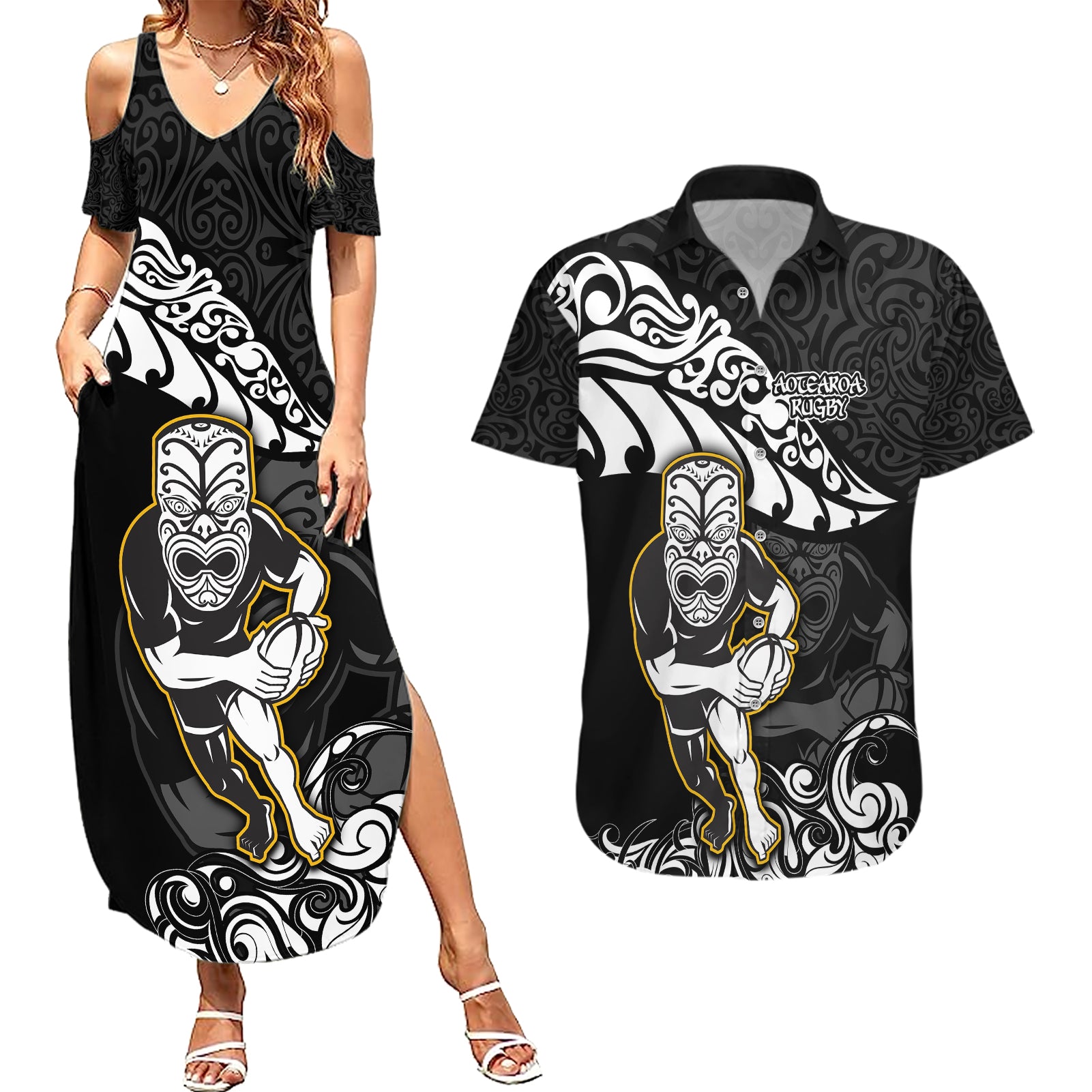 custom-new-zealand-rugby-couples-matching-summer-maxi-dress-and-hawaiian-shirt-maori-warrior-rugby-silver-fern-tribal-pattern