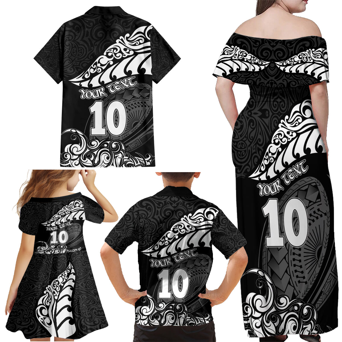 custom-new-zealand-rugby-family-matching-off-shoulder-maxi-dress-and-hawaiian-shirt-maori-warrior-rugby-silver-fern-tribal-pattern