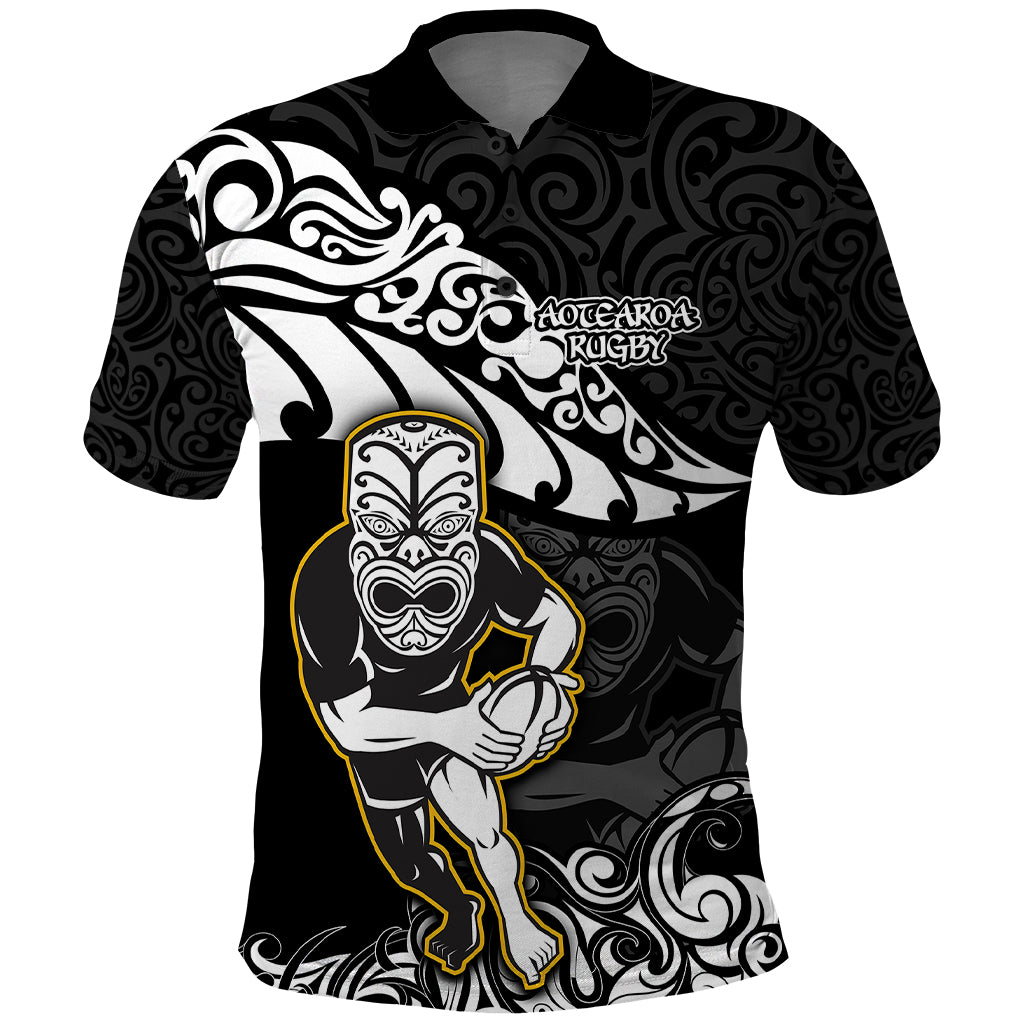 Custom New Zealand Rugby Polo Shirt Maori Warrior Rugby Silver Fern Tribal Pattern LT03 Black - Polynesian Pride