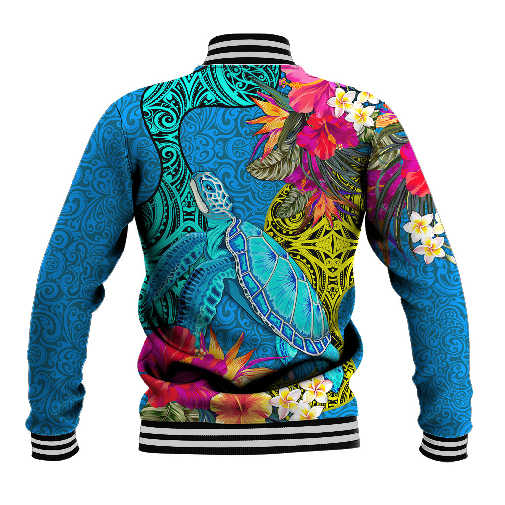 Polynesian Baseball Jacket The Turtle Jung Flower with Maori Pattern Ethnic Style LT03 - Polynesian Pride