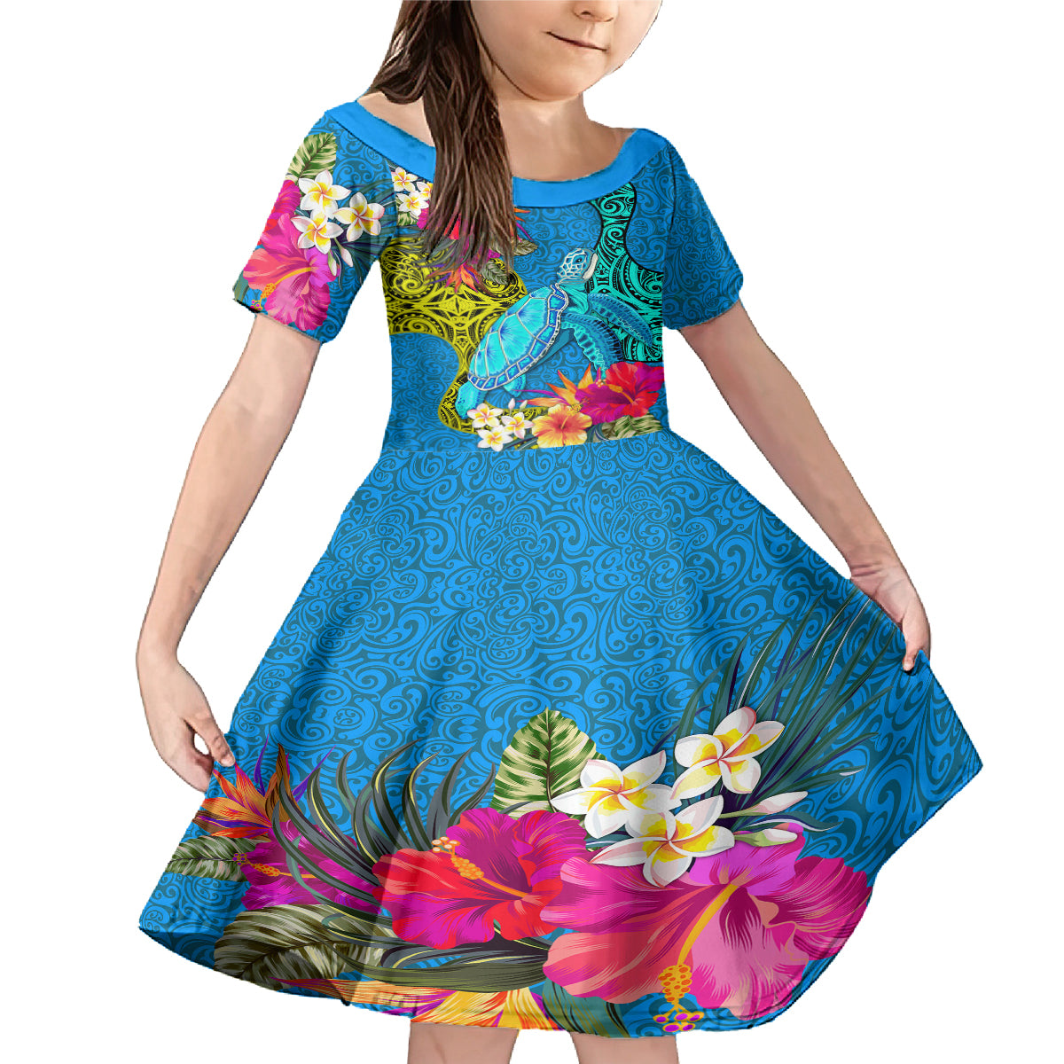 polynesian-family-matching-mermaid-dress-and-hawaiian-shirt-the-turtle-jung-flower-with-maori-pattern-ethnic-style