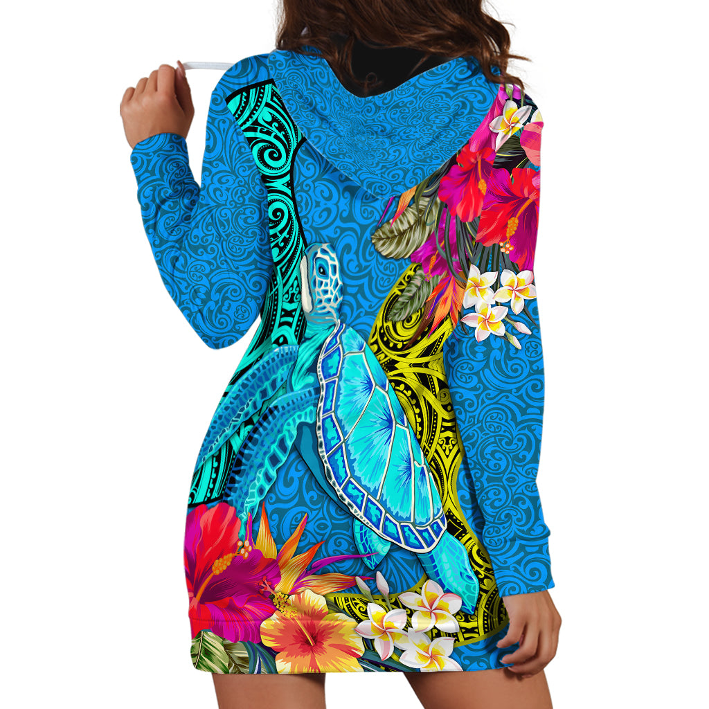 Polynesian Hoodie Dress The Turtle Jung Flower with Maori Pattern Ethnic Style LT03 - Polynesian Pride
