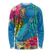 Polynesian Long Sleeve Shirt The Turtle Jung Flower with Maori Pattern Ethnic Style LT03 Unisex Blue - Polynesian Pride