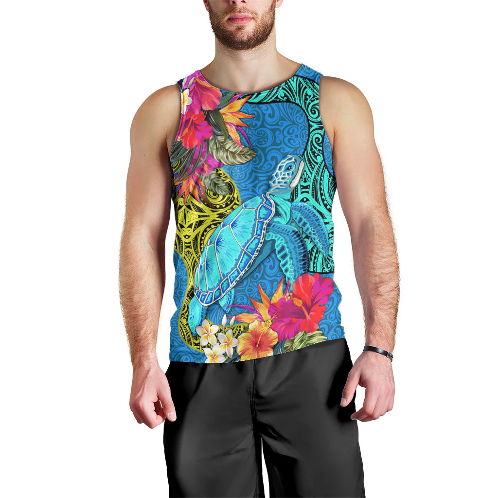 Polynesian Men Tank Top The Turtle Jung Flower with Maori Pattern Ethnic Style LT03 - Polynesian Pride