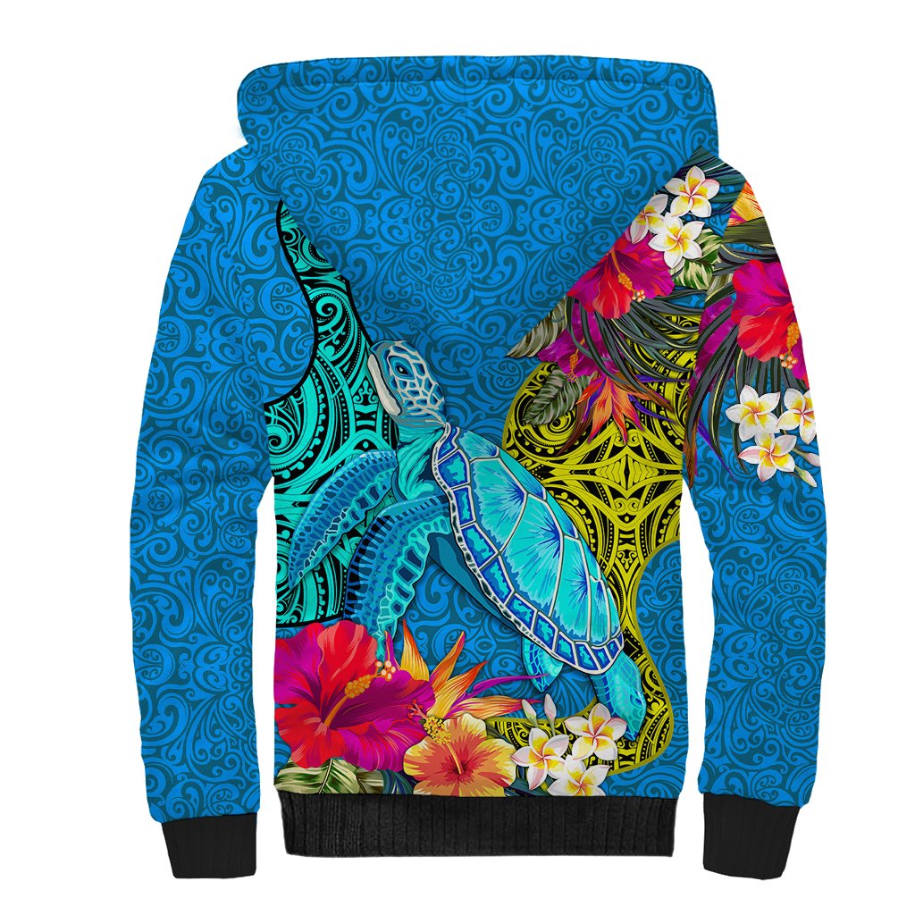 Polynesian Sherpa Hoodie The Turtle Jung Flower with Maori Pattern Ethnic Style LT03 - Polynesian Pride