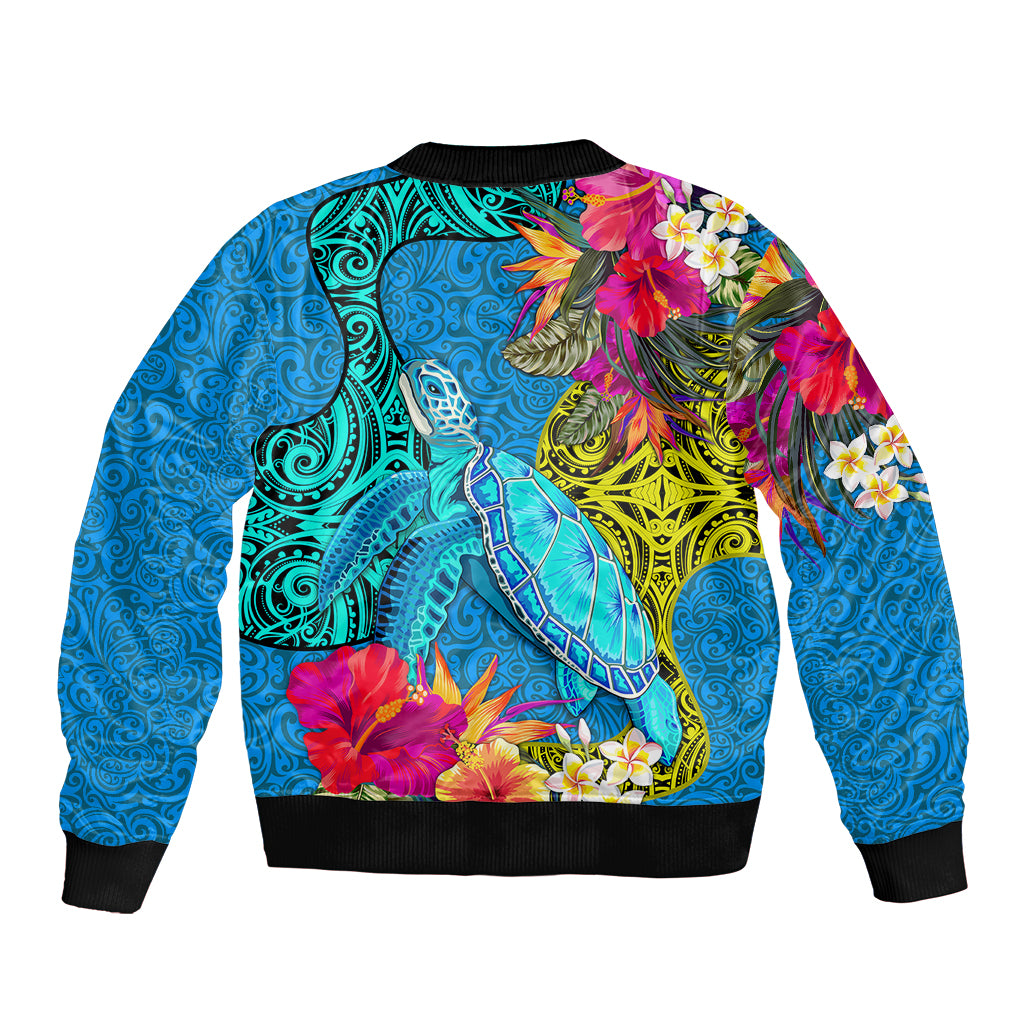 Polynesian Sleeve Zip Bomber Jacket The Turtle Jung Flower with Maori Pattern Ethnic Style LT03 - Polynesian Pride