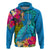 Custom Polynesian Hoodie The Turtle Jung Flower with Maori Pattern Ethnic Style LT03 Pullover Hoodie Blue - Polynesian Pride