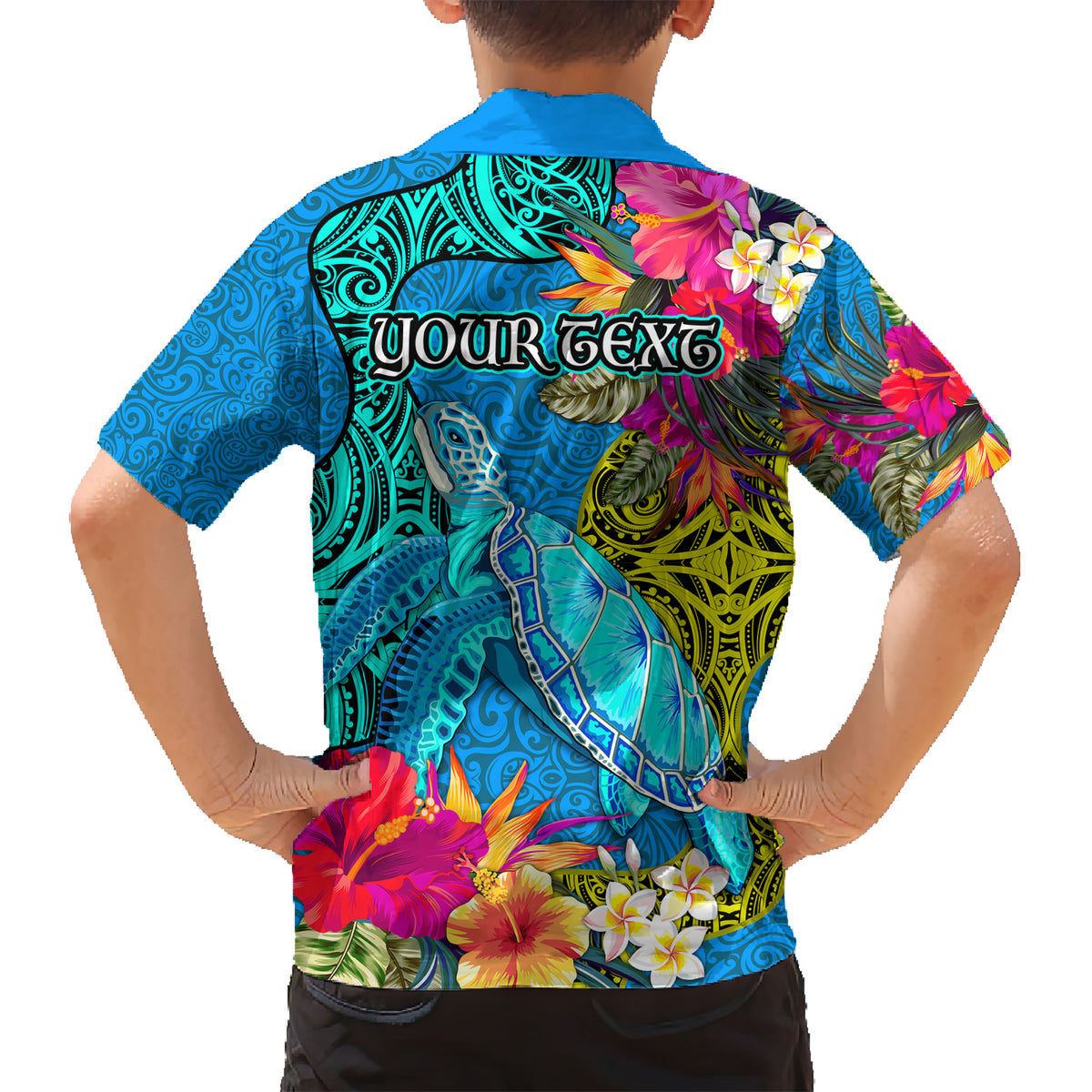 Custom Polynesian Kid Hawaiian Shirt The Turtle Jung Flower with Maori Pattern Ethnic Style LT03 - Polynesian Pride