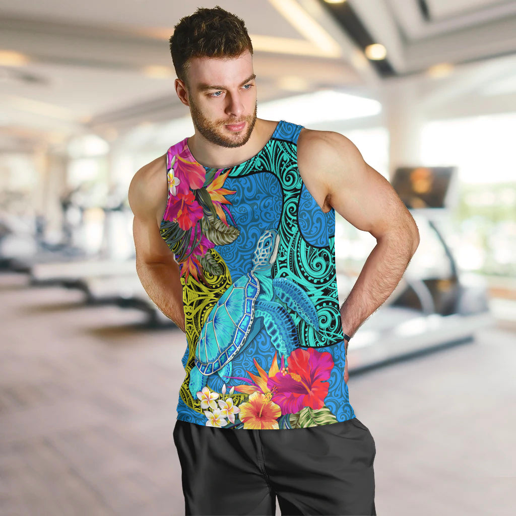 Custom Polynesian Men Tank Top The Turtle Jung Flower with Maori Pattern Ethnic Style LT03 - Polynesian Pride
