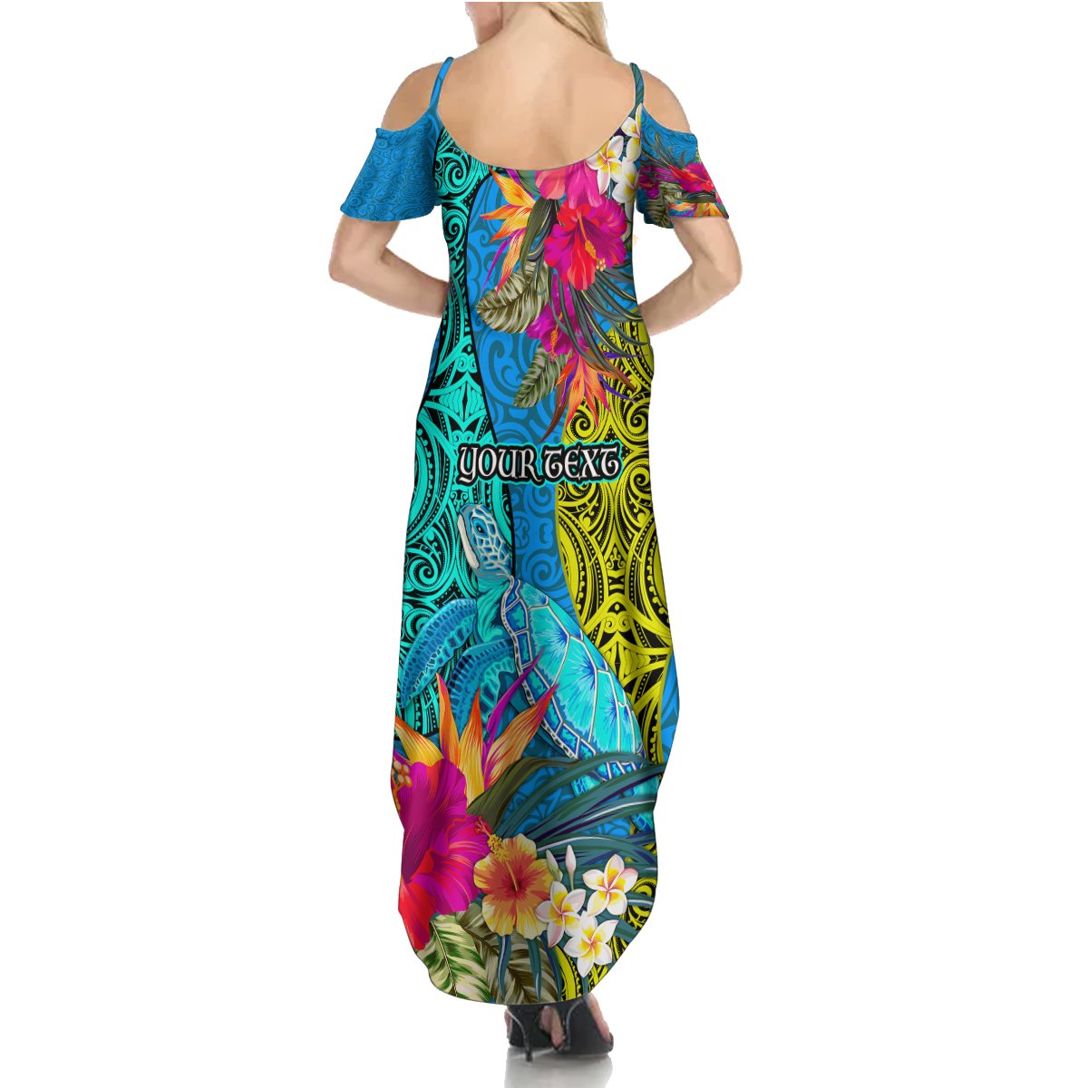 Custom Polynesian Summer Maxi Dress The Turtle Jung Flower with Maori Pattern Ethnic Style LT03 - Polynesian Pride
