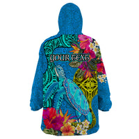 Custom Polynesian Wearable Blanket Hoodie The Turtle Jung Flower with Maori Pattern Ethnic Style LT03 - Polynesian Pride