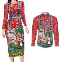 hawaii-christmas-couples-matching-long-sleeve-bodycon-dress-and-long-sleeve-button-shirts-the-santa-surfing-hawaii-xmas-style